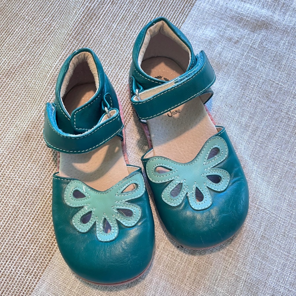 Livie & Luca x Matilda Jane Teal Leather Butterfly Mary Jane Shoes Kids Size 12